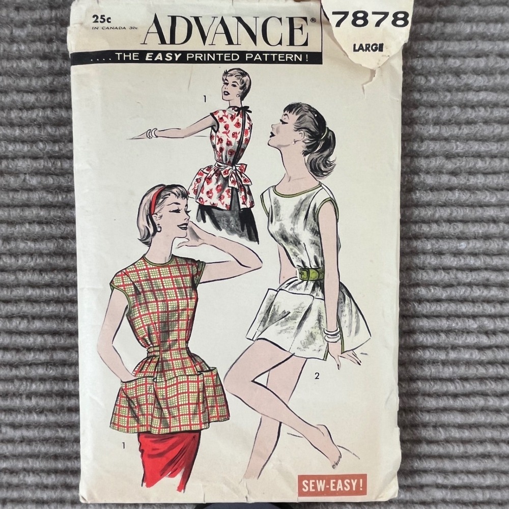 Vintage Advance 7878 Sewing Pattern 1950s Cobbler Apron Poncho Size Large 38-40